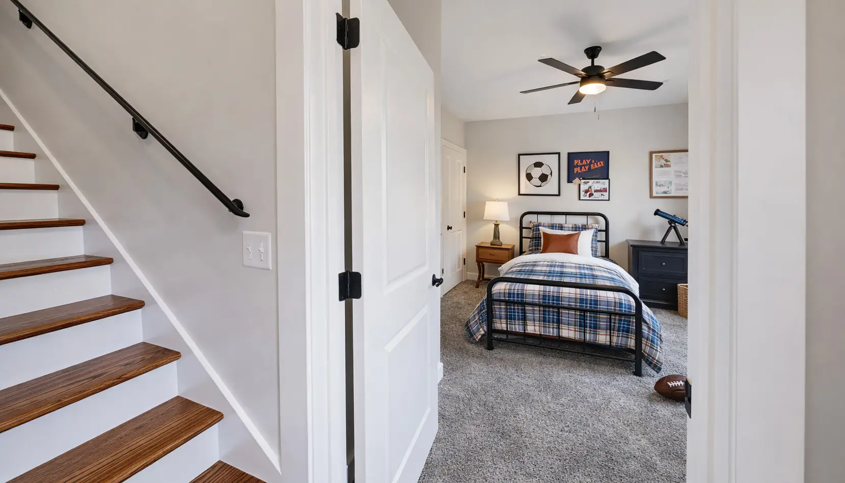 Amy’s Modern Sports-Themed Bedroom With Plaid Bedding