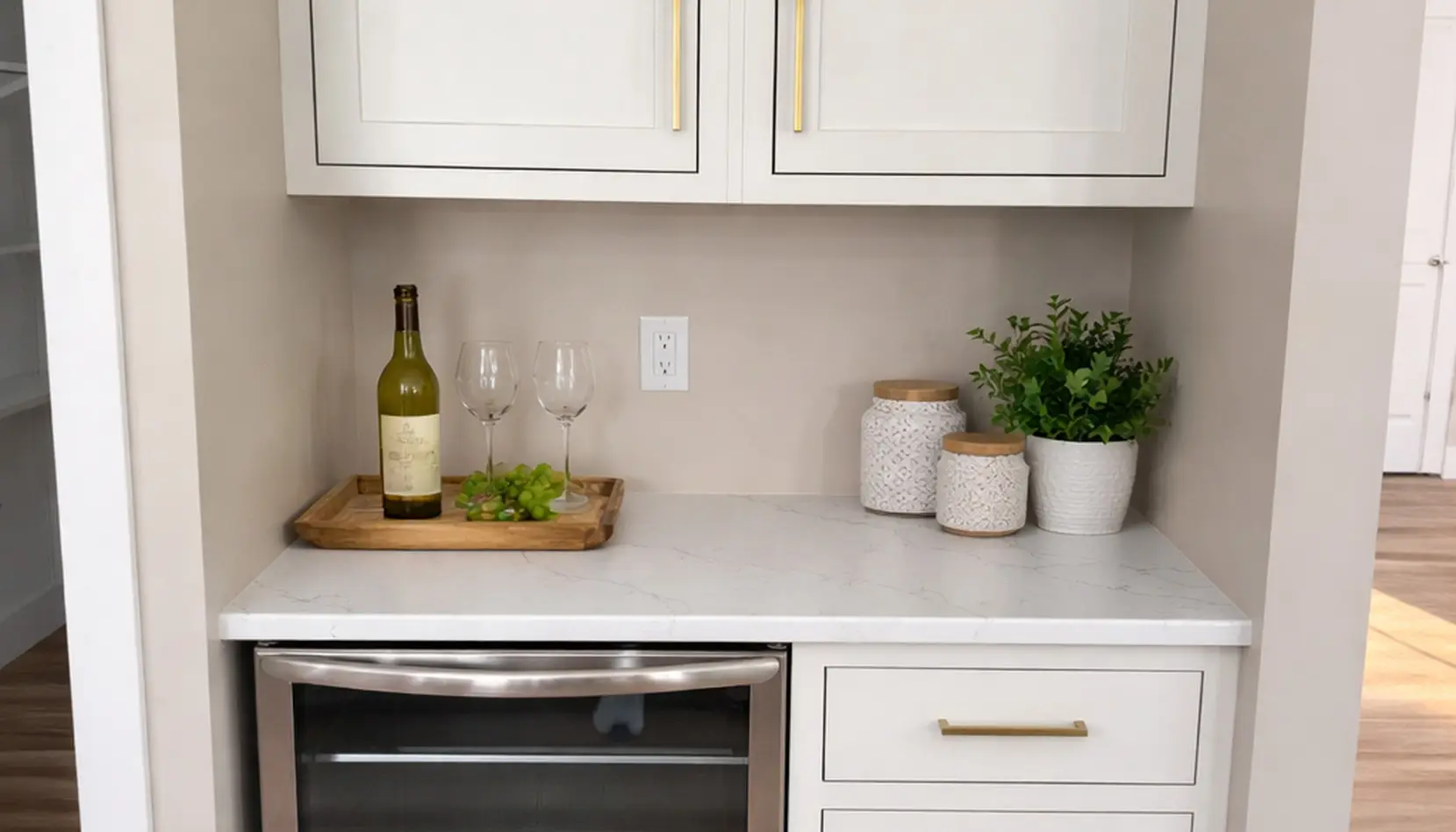 Modern Beverage Nook With Cooper Wine Bottle