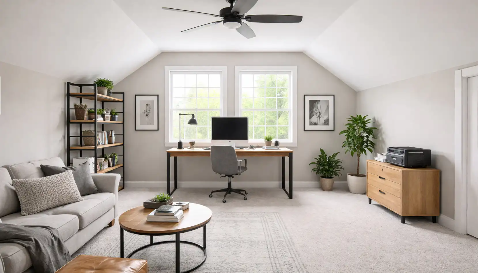 Bright Cooper Home Office Overlooking Covered Porch