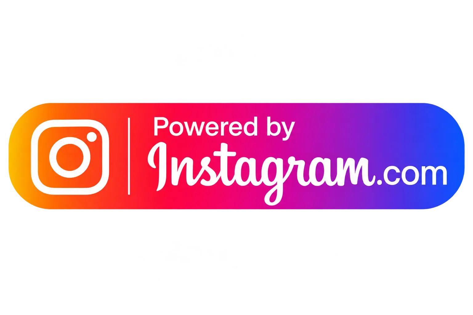 A rectangular badge with a gradient background, Instagram logo on the left, and white text reading Powered by Instagram.com on the right.