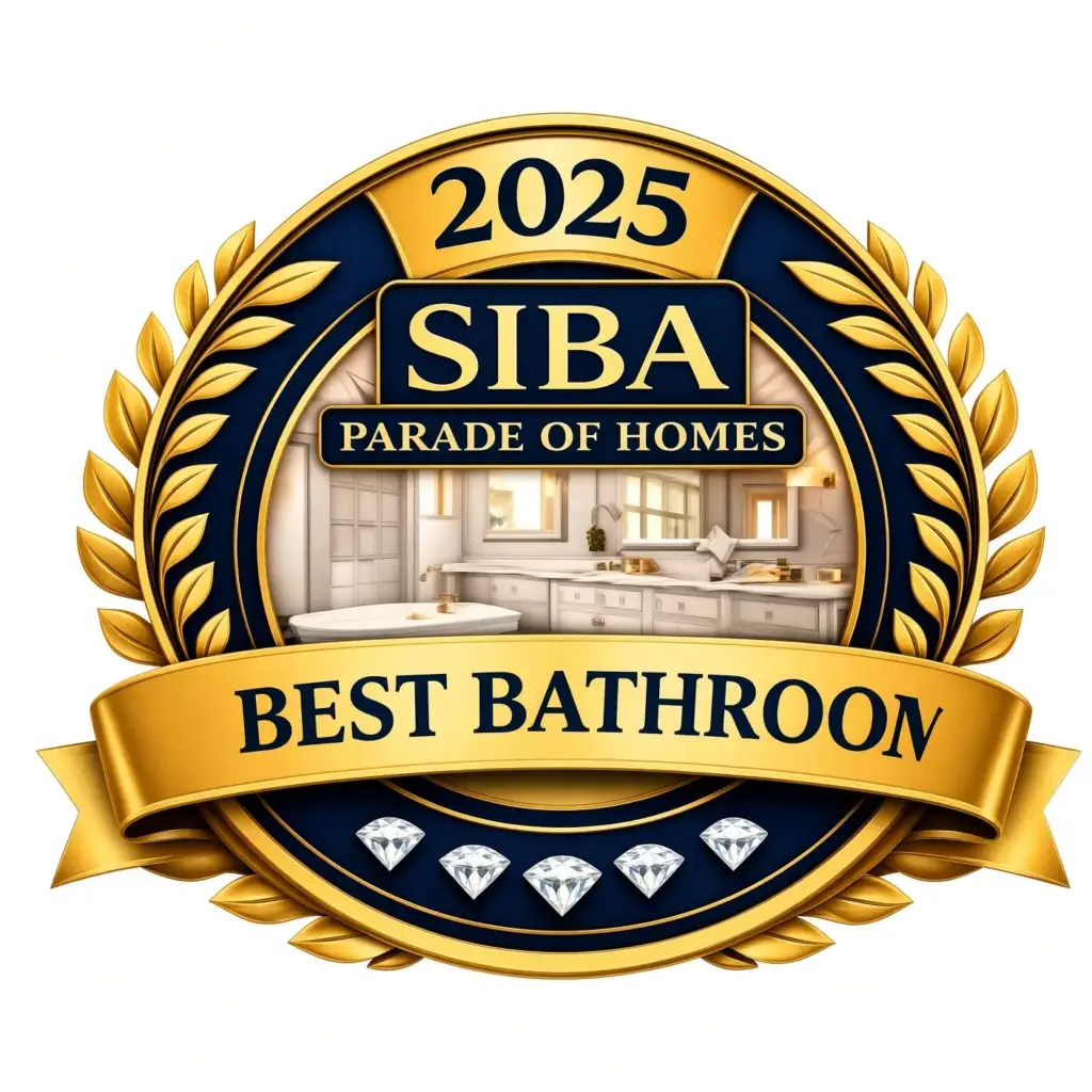 Gold and navy badge for 2025 SIBA Parade of Homes Best Bathroom in new homes Evansville IN.
