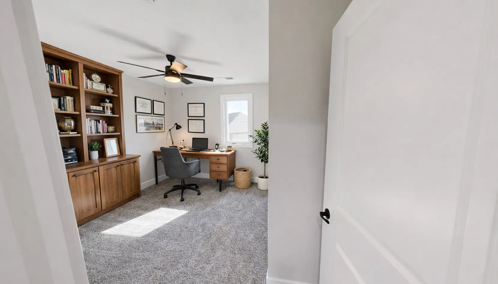 Amy’s Bright Home Office With Built-In Bookshelves