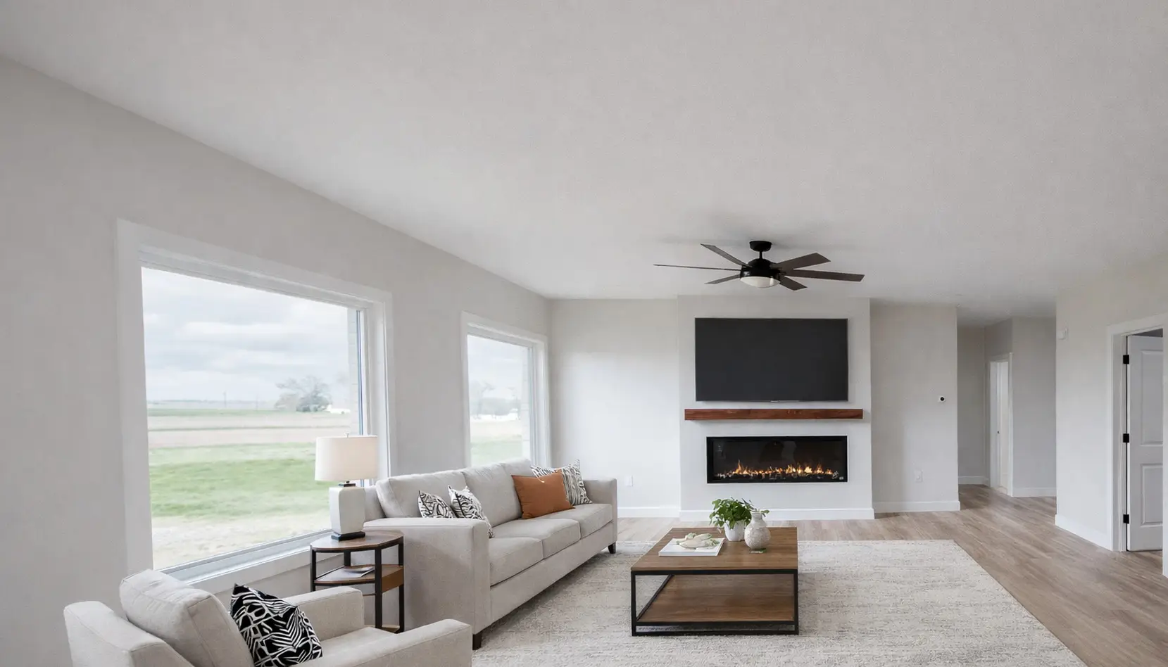 Amy Side-Garage Modern Living Room With Fireplace