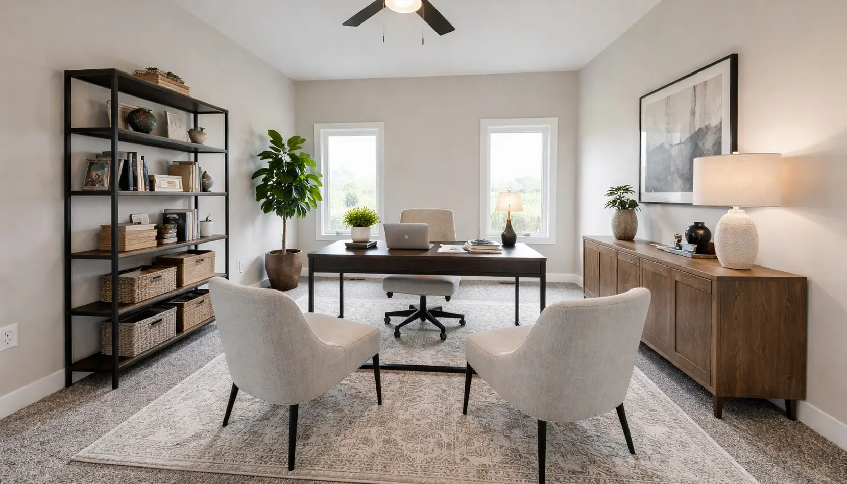 Bright Modern Home Office in Aurora With Neutral Decor