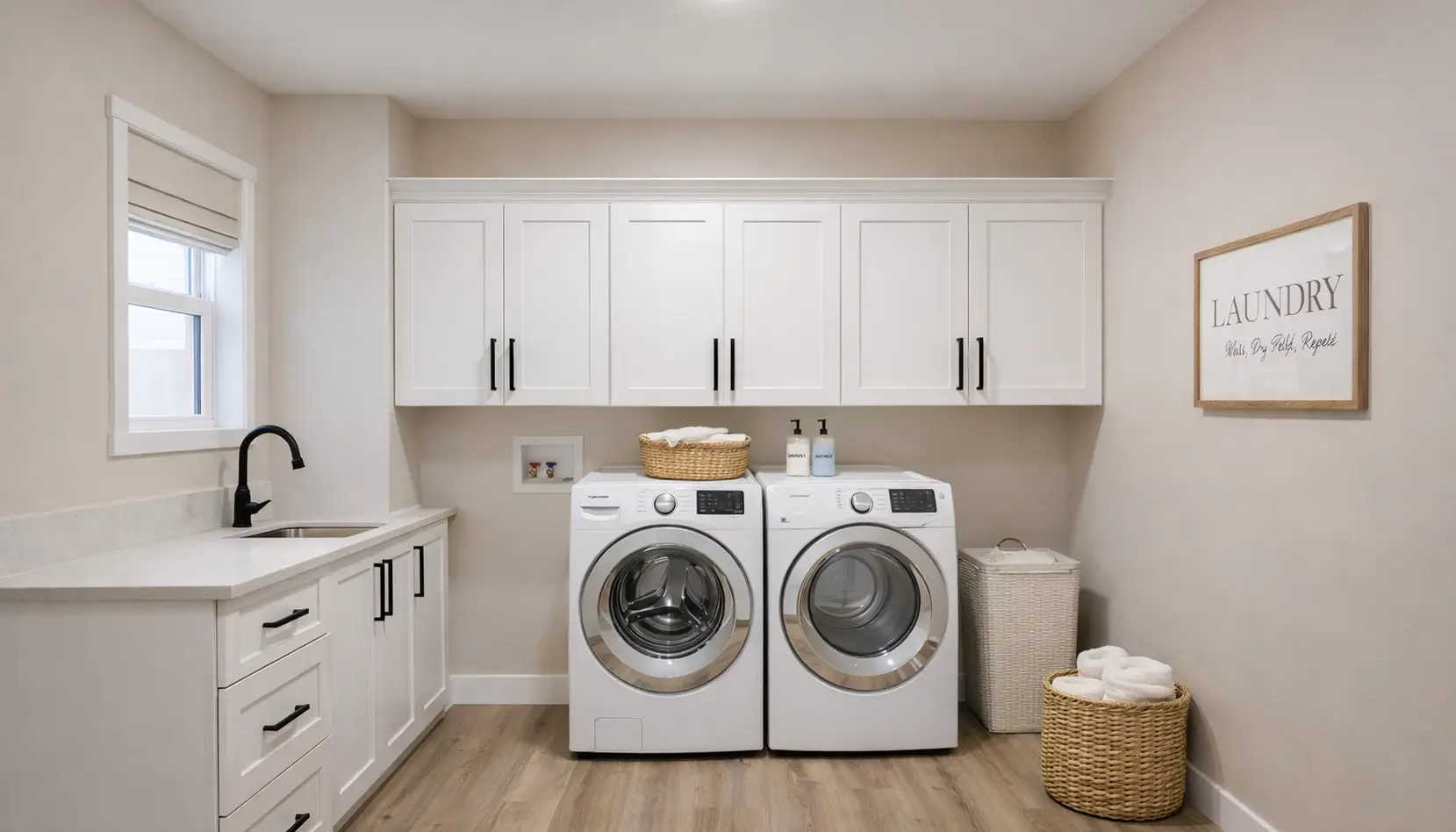 Modern Aurora Laundry Room With White Cabinets