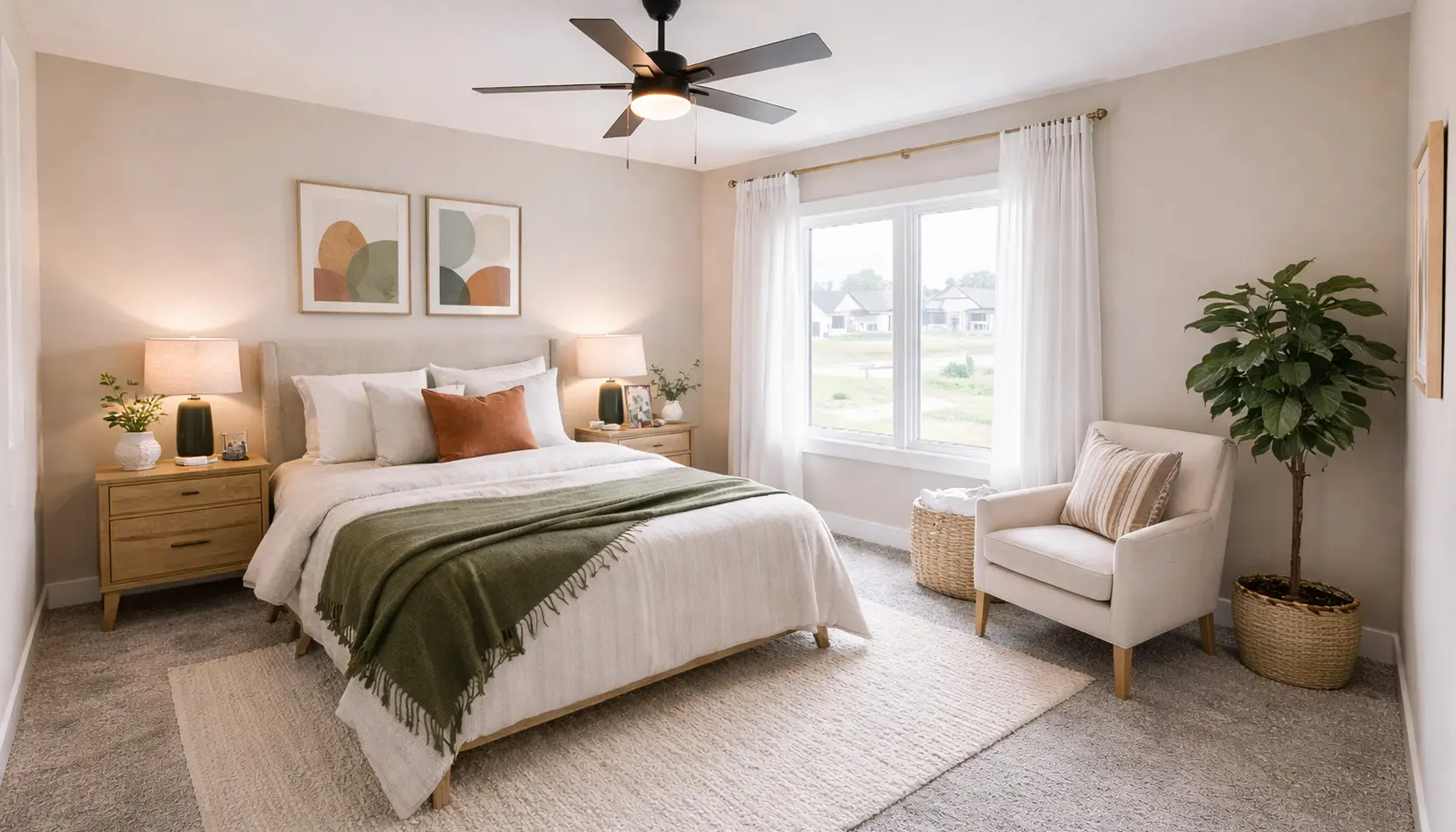 Aurora-Inspired Neutral Bedroom With Warm Earthy Accents