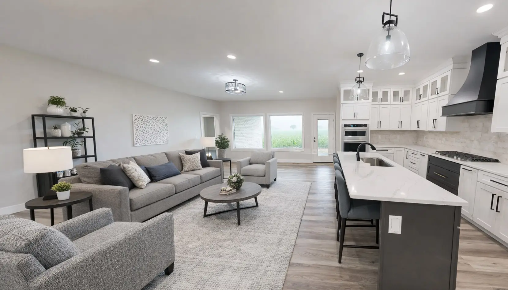 Aurora-Inspired Modern Open-Concept Living Room and Kitchen