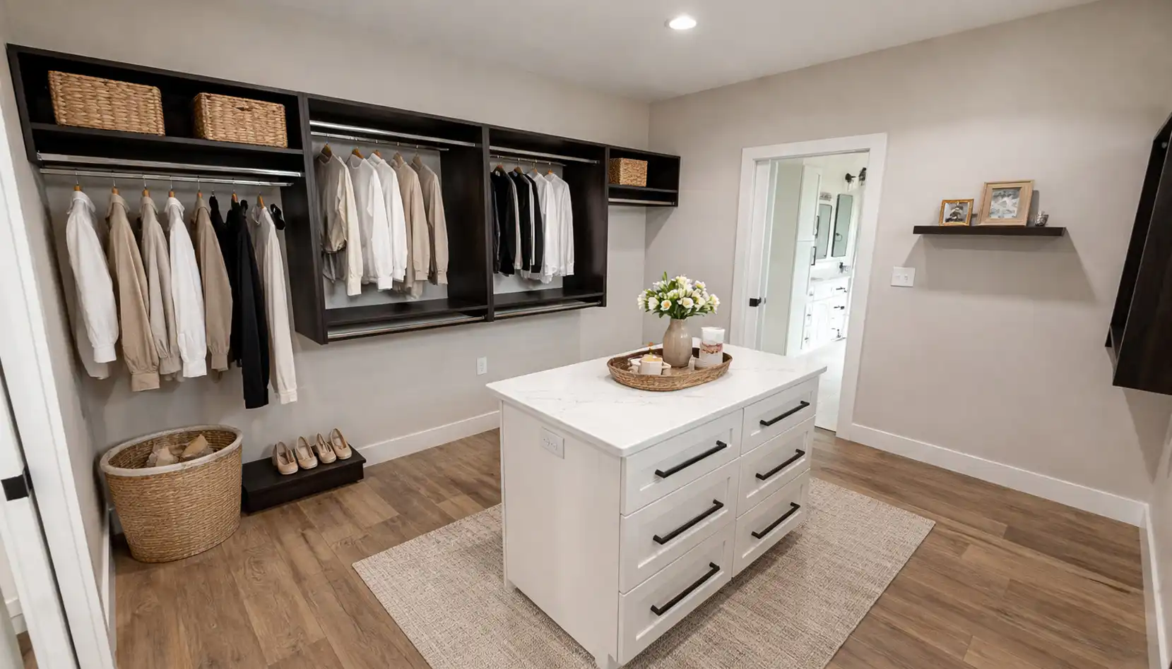 Ava’s Modern Walk-In Closet With Storage Island