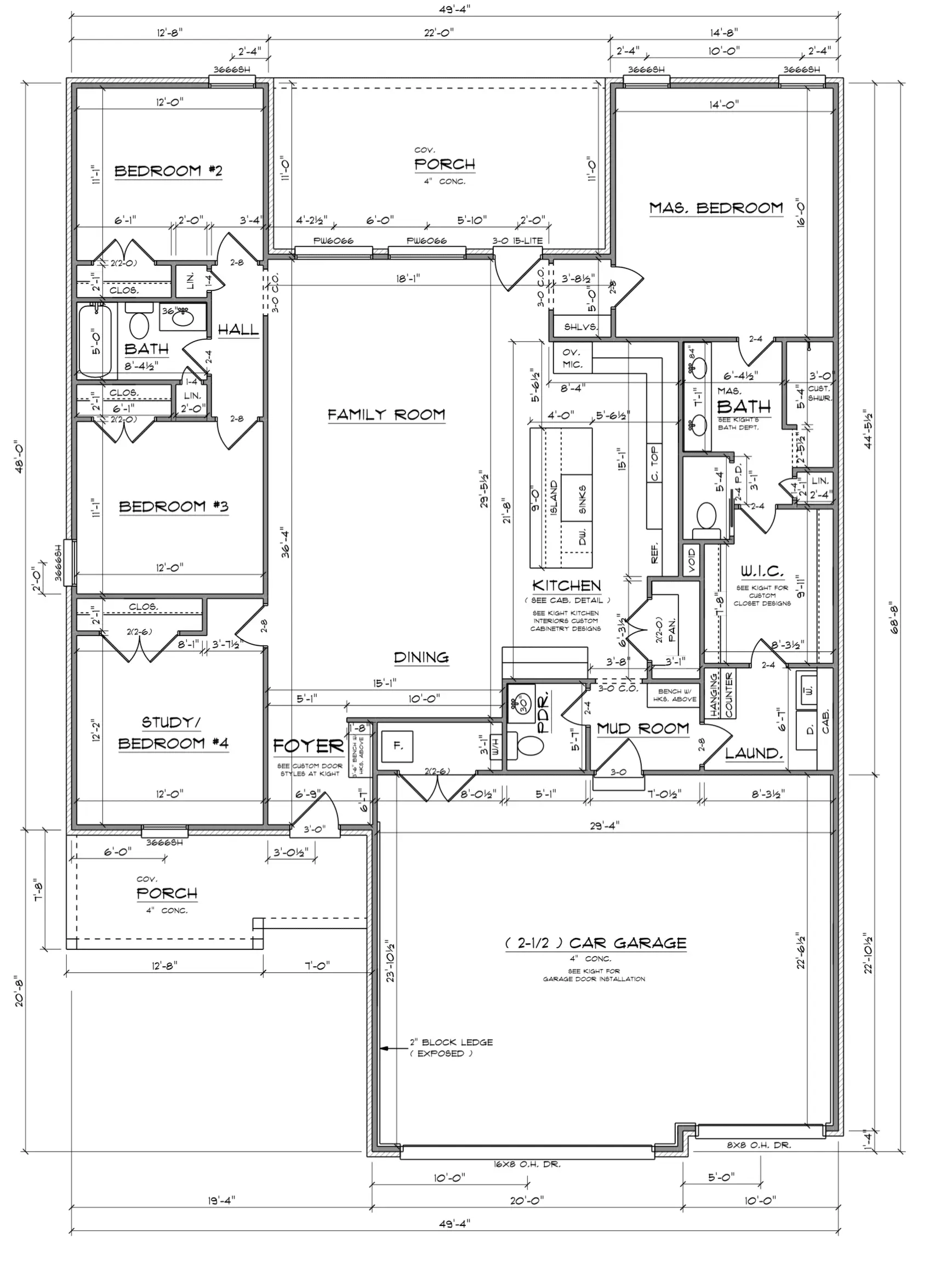 Aurora open-concept multi-bedroom house floor plan with attached two-car garage.