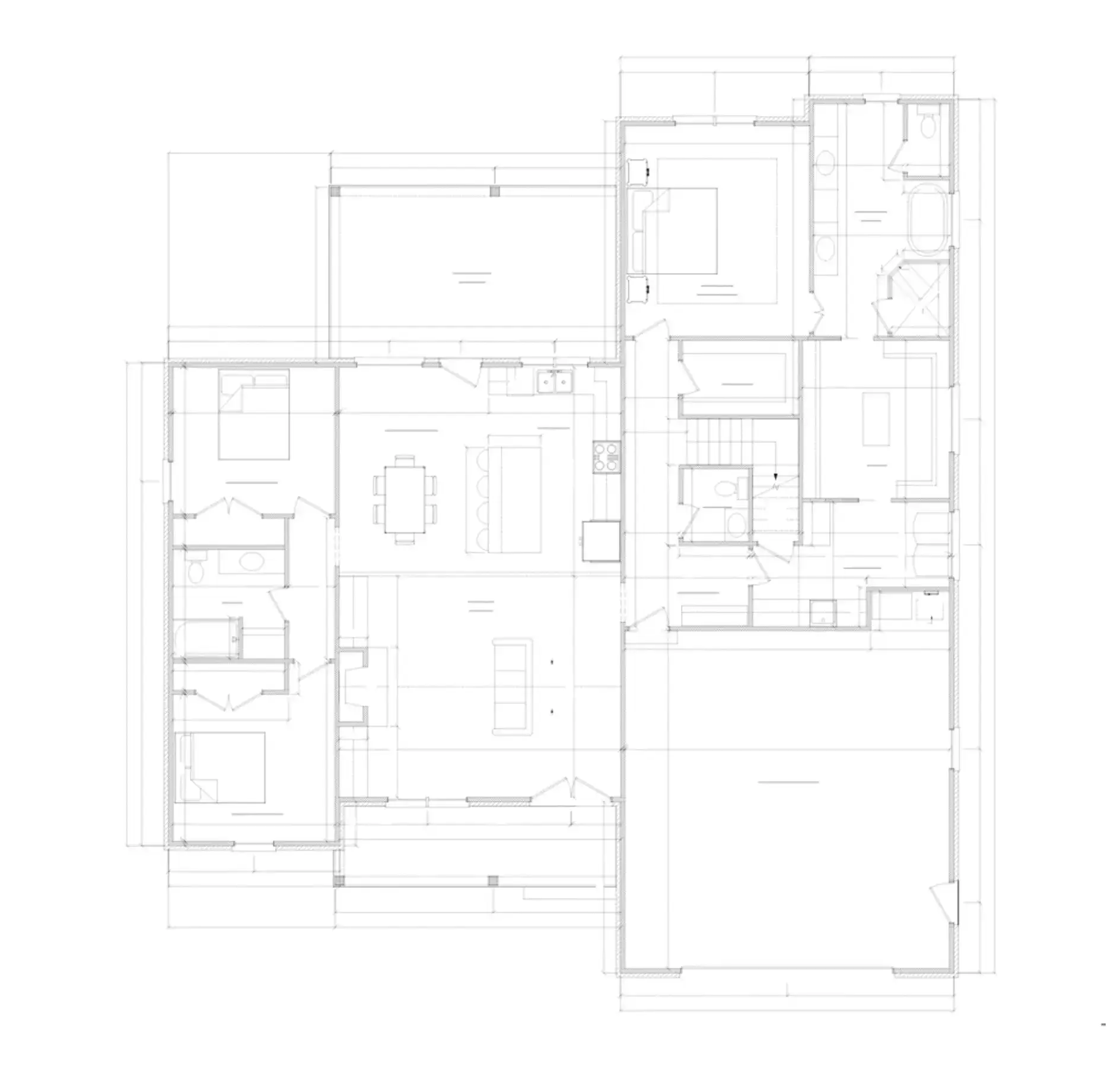 Ava front-garage home floor plan with bedrooms, bathrooms, kitchen, and open living area