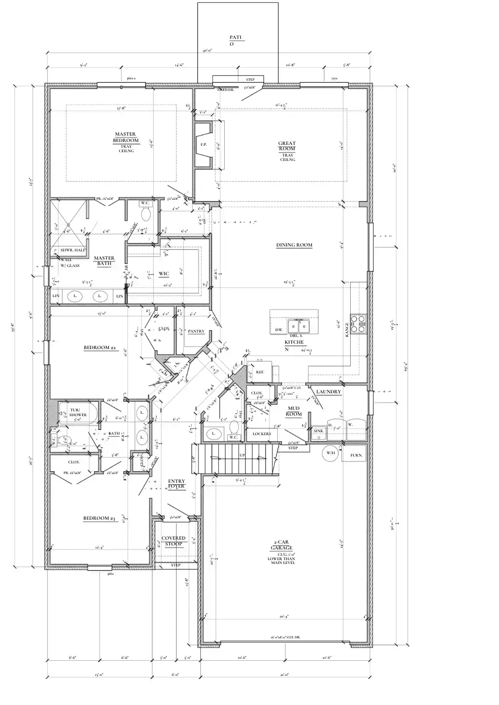 Eleanor 2-Car single-story house floor plan with labeled rooms and attached garage.