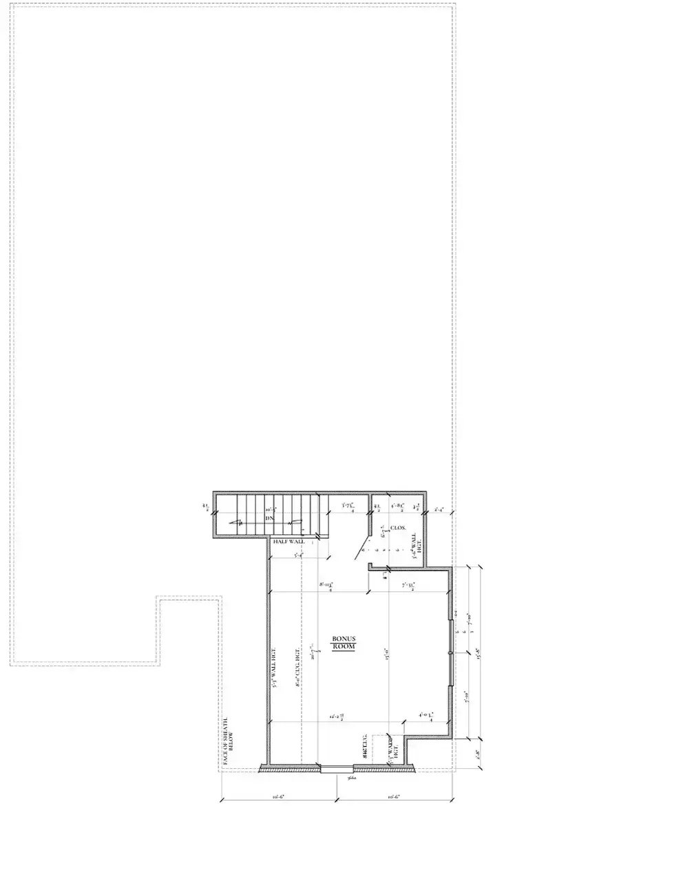 Eleanor 3-Car basement floor plan with staircase, rooms, door openings, and dimensions.