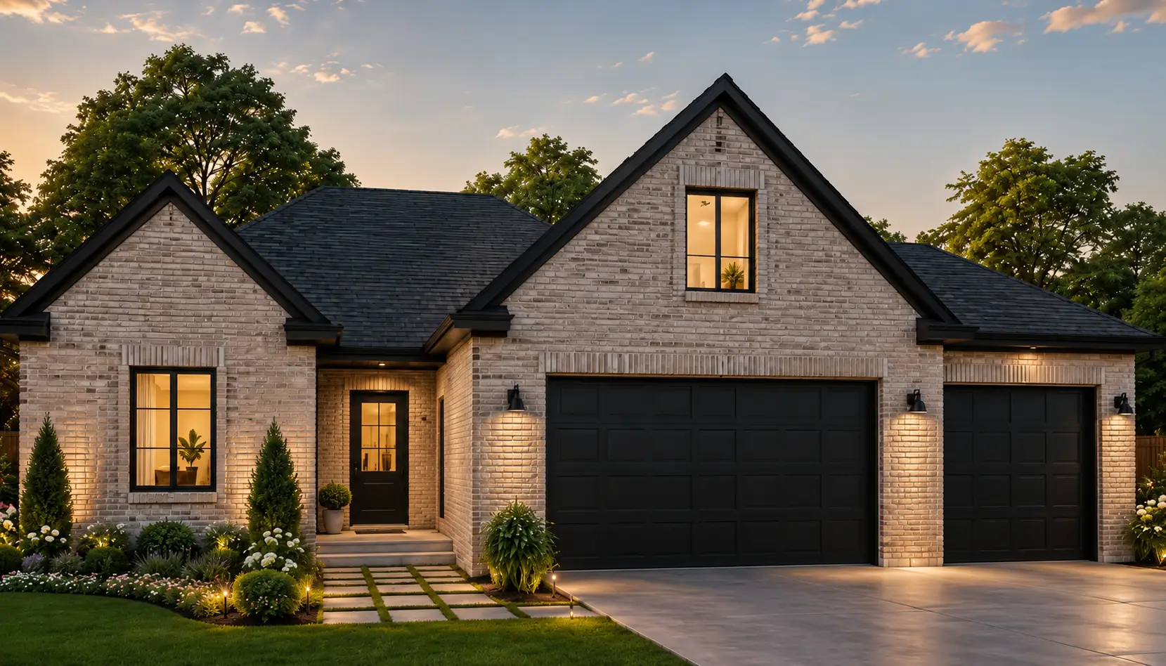 Modern Eleanor 3 Car Brick Home With Three-Car Garage
