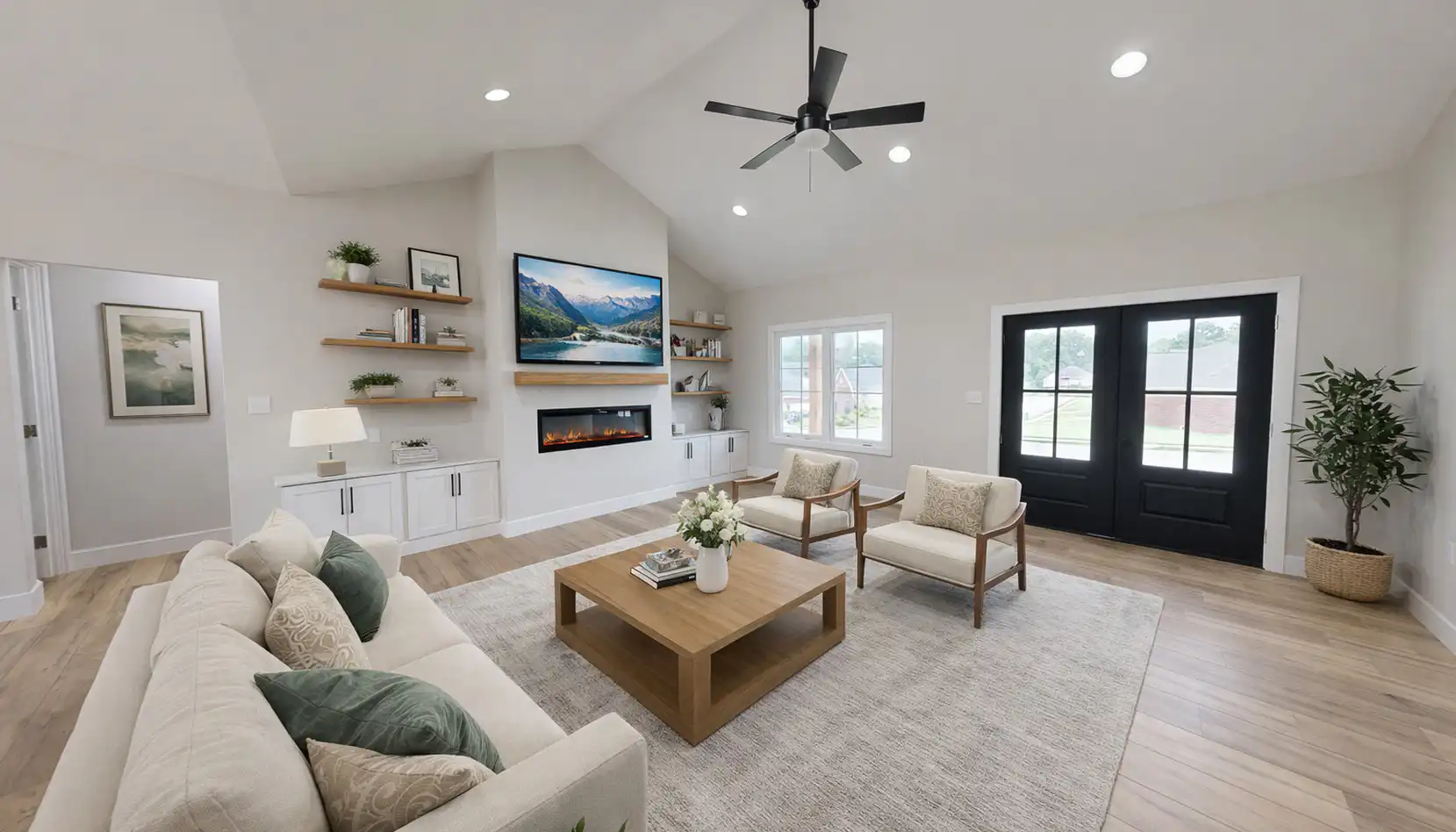 Ava Front-Garage Modern Living Room Interior