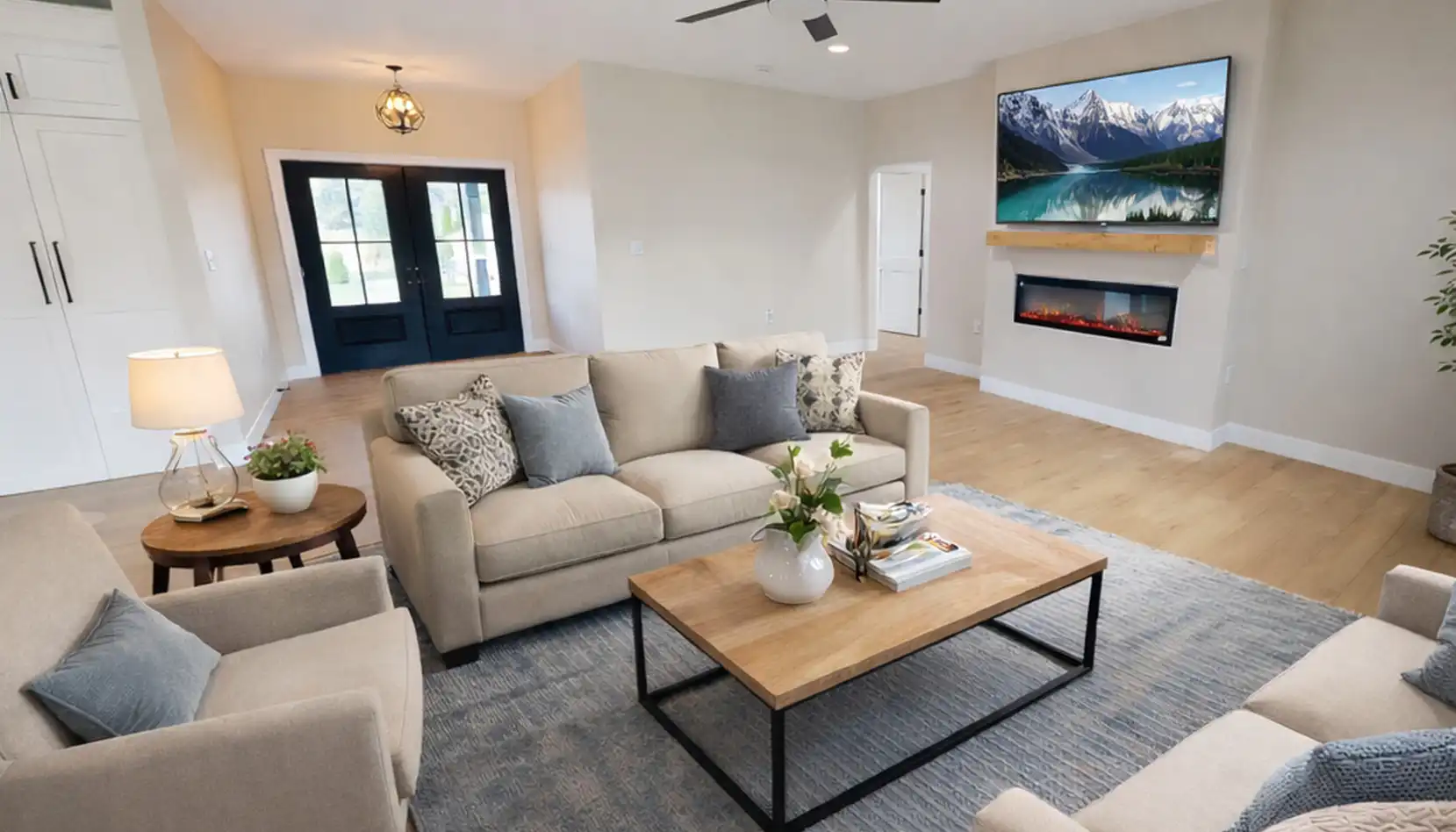 Modern Harper Living Room With Fireplace and TV