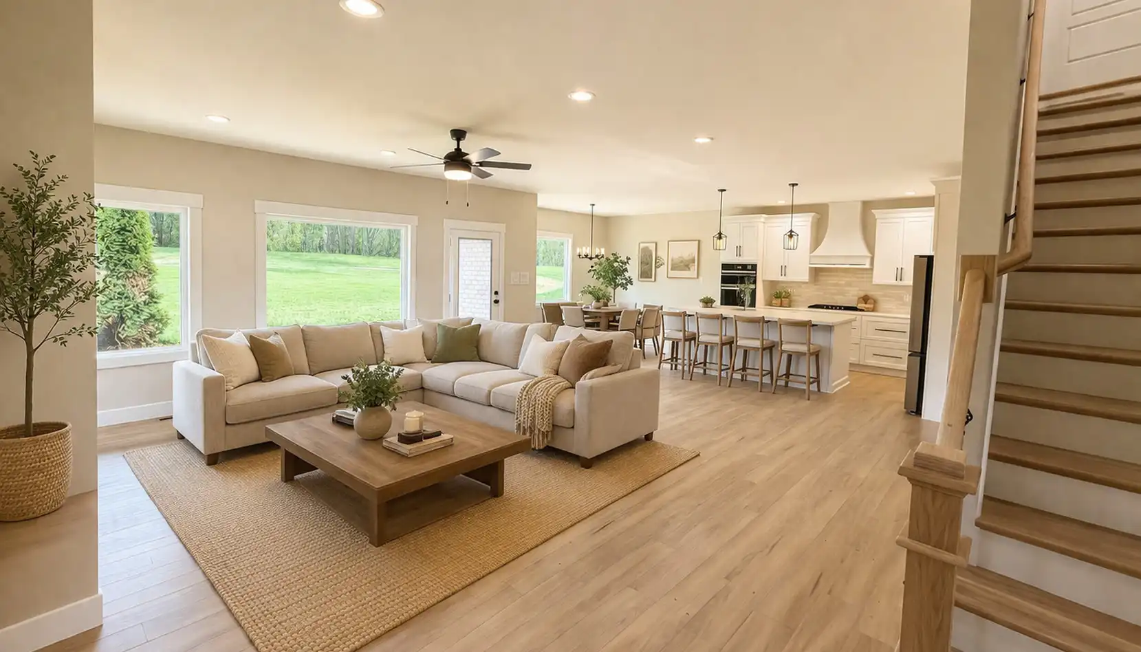 Bright Open-Concept Living With Robin’s Egg Blue Accents