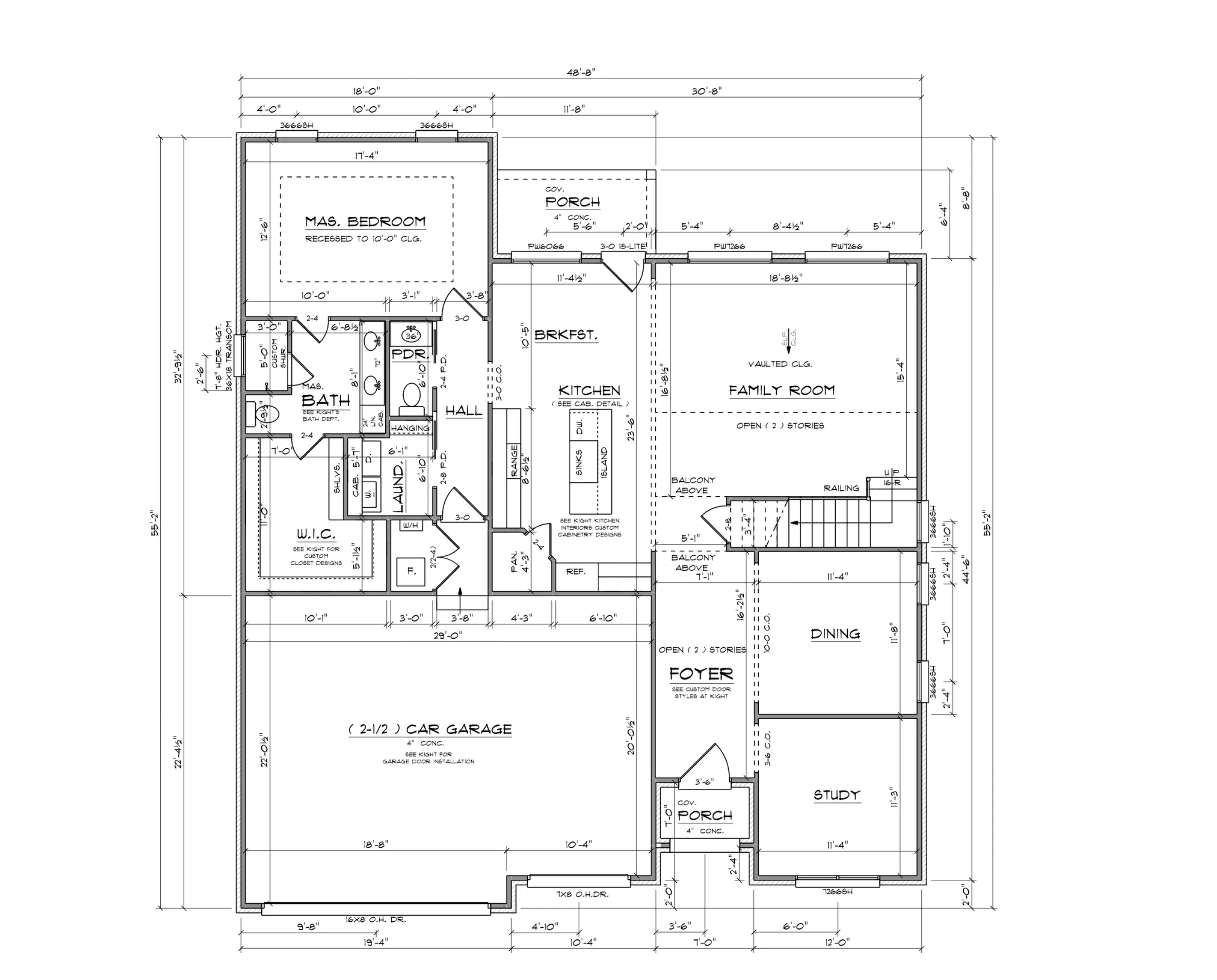 Olivia single-story house floor plan with bedrooms, central kitchen, living areas, and dimensions