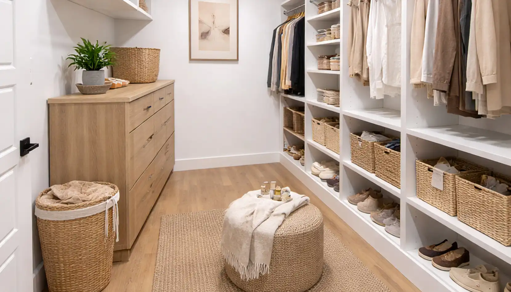 Modern Walk-In Closet With Charming Robin Accent