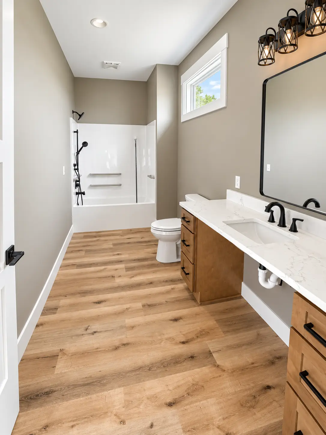 Accessible Modern Kirkwood Bathroom With Warm Wood Finishes