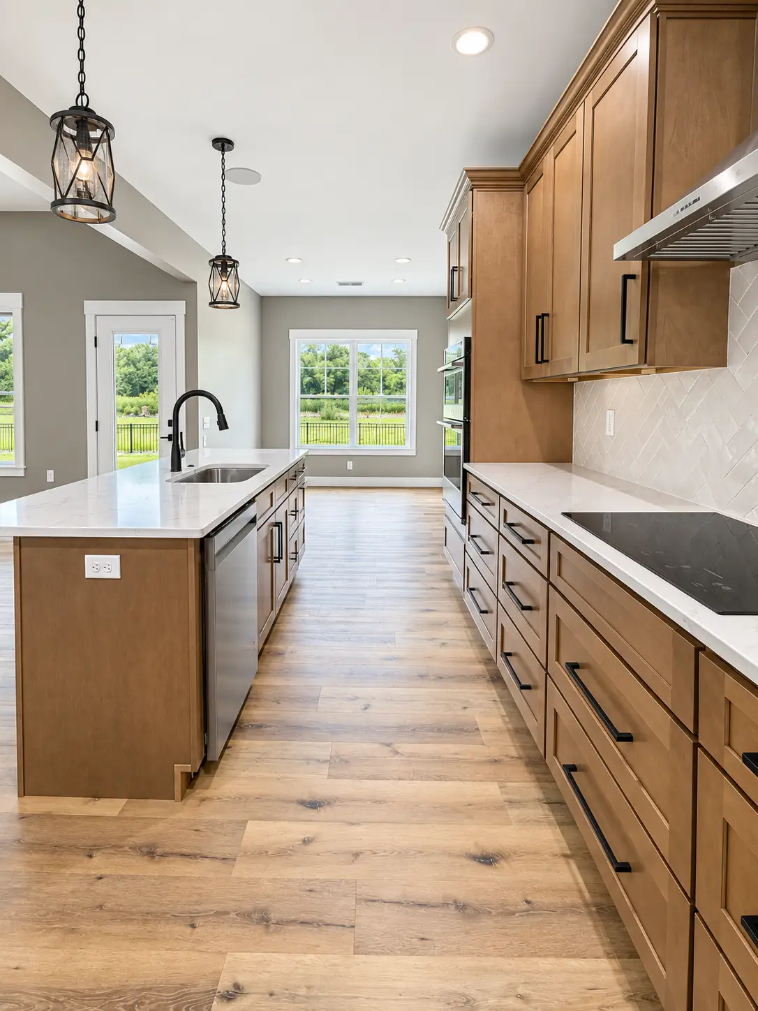Modern Kirkwood Kitchen With Wood Cabinets and Island