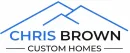 Logo for Chris Brown Custom Homes with blue line art of two rooftops above the company name. CHRIS is in blue, BROWN in black, CUSTOM HOMES in black below, all capitalized with lines on each side.