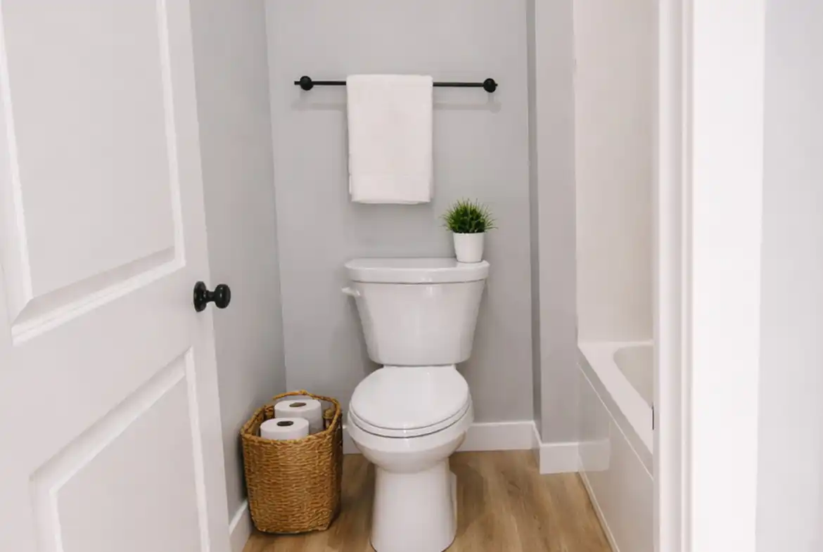 Move-in-ready Asher floor plan bathroom at 5622 Lenox Drive with modern fixtures and wood-look flooring.