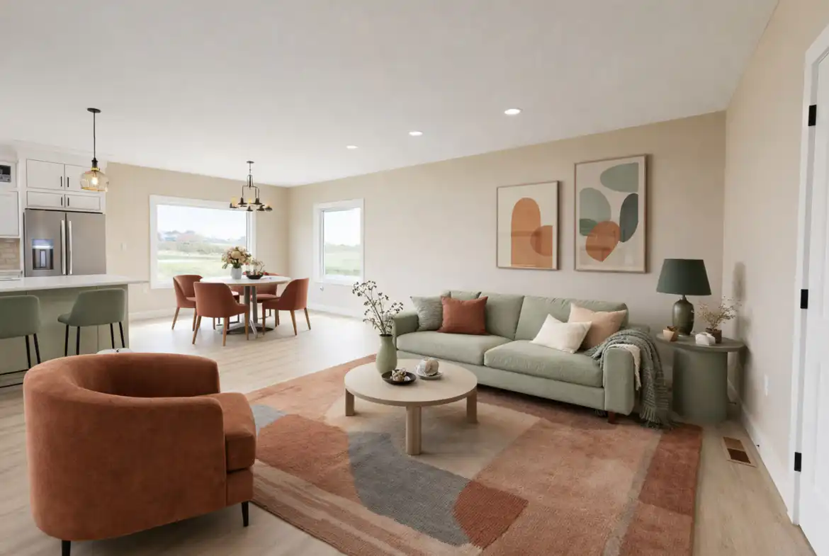Move-in-ready Asher floor plan at 5622 Lenox Drive with open-concept living and kitchen.