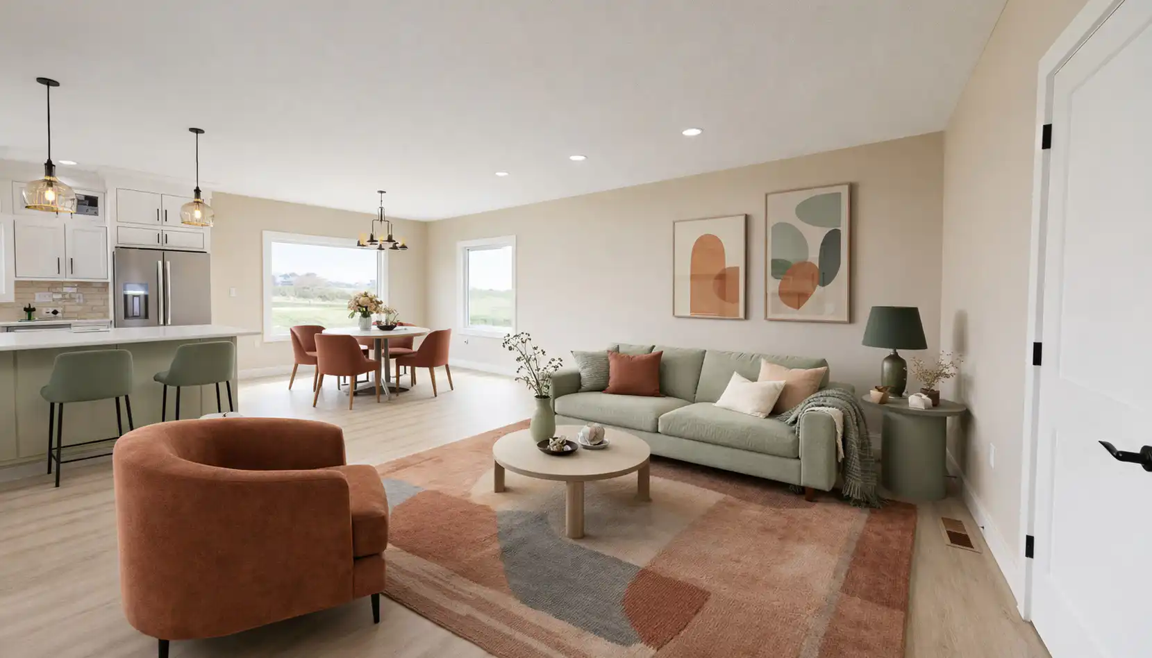 Move-in-ready Asher floor plan at 5622 Lenox Drive with open-concept living and kitchen.
