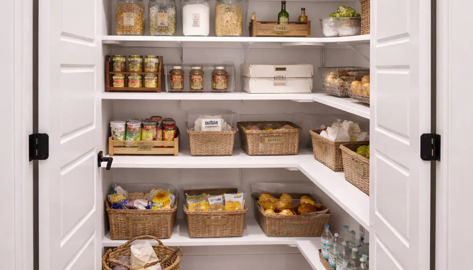 Organized walk-in pantry in a move-in-ready Harper floor plan home for sale.