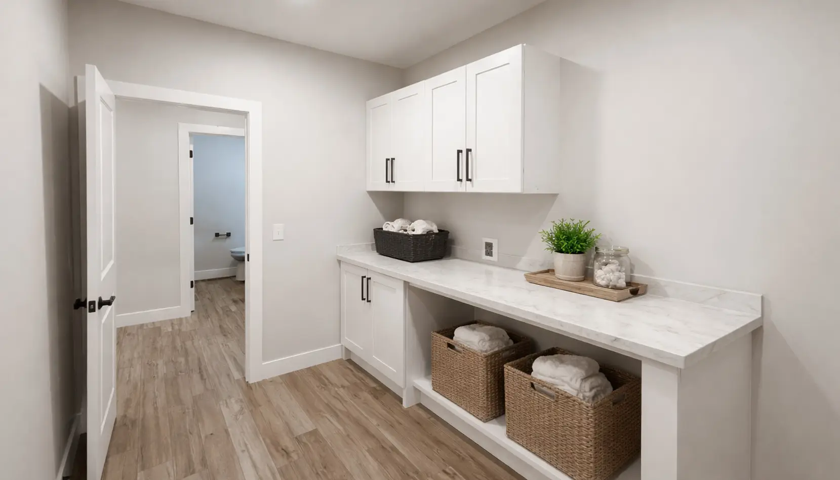 Asher Modern Farmhouse Laundry Room With White Cabinets